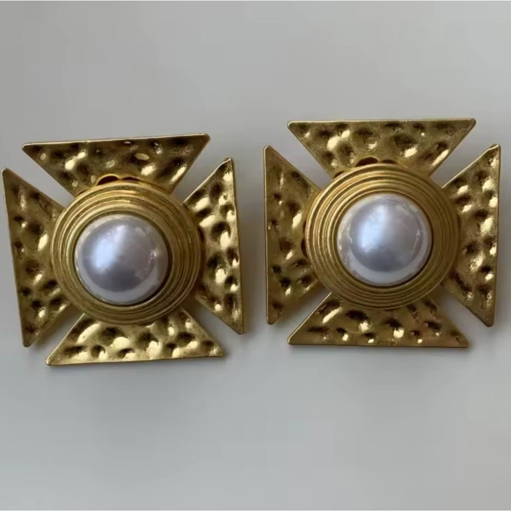 New! Solana Gold and Pearl Statement Earrings • NWOT - Picture 2 of 9